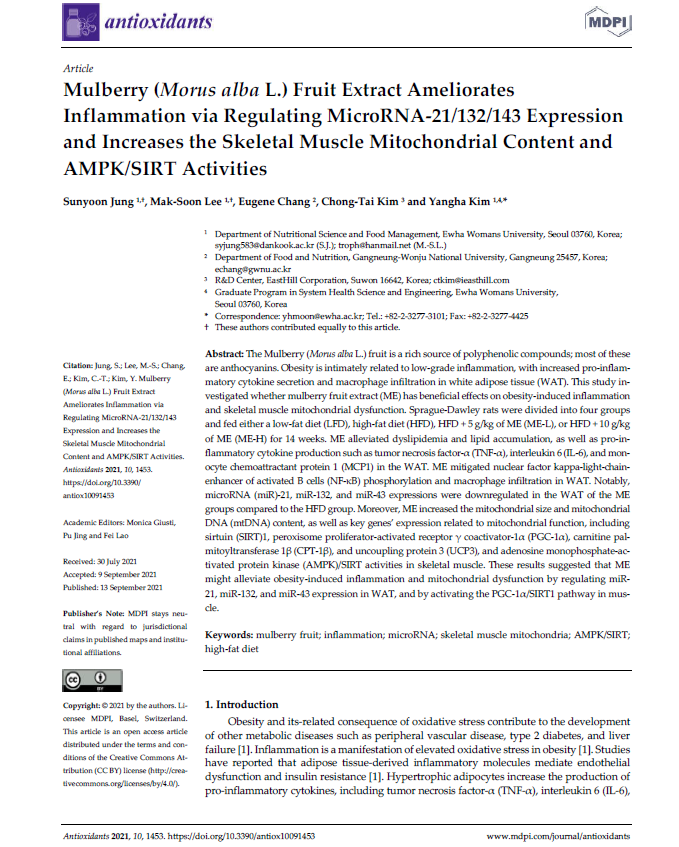 Mulberry (Morus alba L.) Fruit Extract Ameliorates  Inflammation via Regulating MicroRNA-21/132/1...